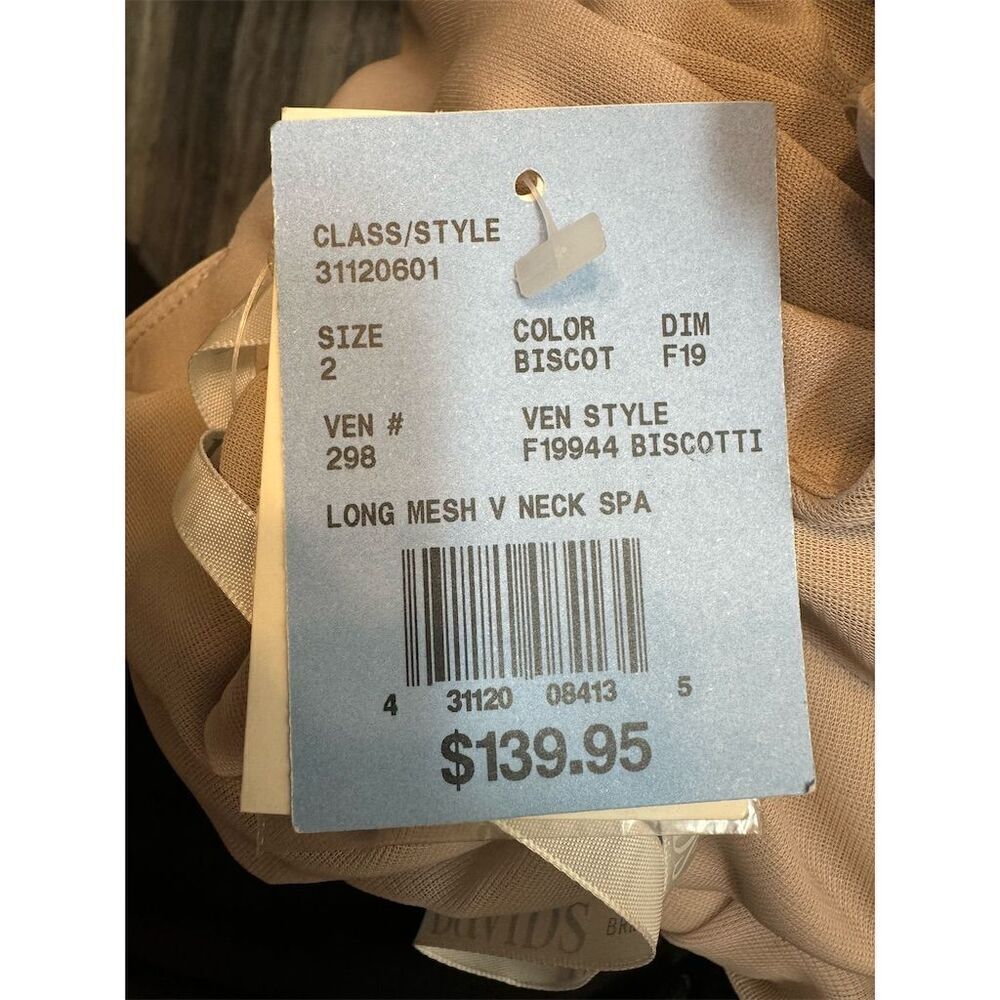 David's Bridal Spaghetti Strap Ruched Waist Mesh Dress Biscotti Size 2 Gown - Picture 15 of 16